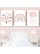Nursery Wall Prints Pink Sunshine Rainbow Cloud Canvas Wall Art, Child Wall Art Poster Boho Nordic Wall Pictures for Girls Baby Kids Room Decor, Set Of 3 Cute Cartoon Prints Girls Room Wall Decor
