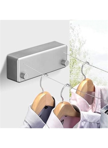 Retractable Clothesline-Clothes Line Retracting Indoor-Clothes Drying Line-Double Retractable Clothes Lines for Hanging Clothes Outdoor with 13.8 Ft Steel Wire, Clothing Line