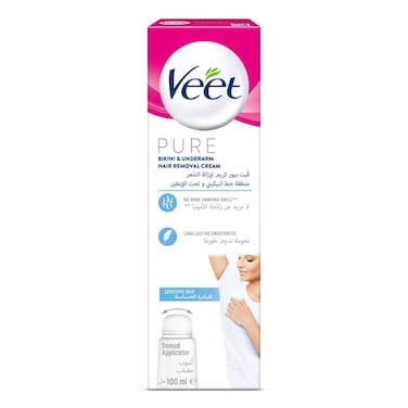Veet Hair Removal Cream for Sensitive Skin Bikini &amp; Underarms with Domed Applicator,100g