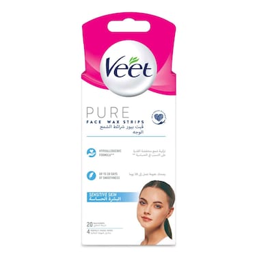 Veet Hair Removal Face Wax Strips for Sensitive Skin, 20 Strips