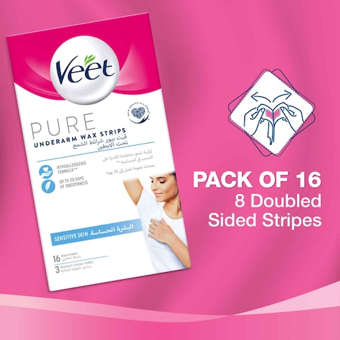 Veet Sensitive Pure Underarm Wax Strips 16 Strips