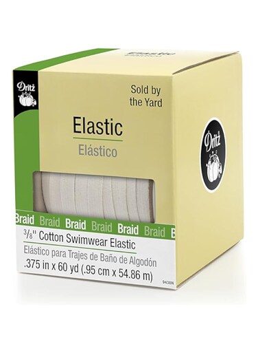 Dritz 9438N Cotton Swimwear Braided Elastic, Natural, 3/8-Inch by 60-Yard, White