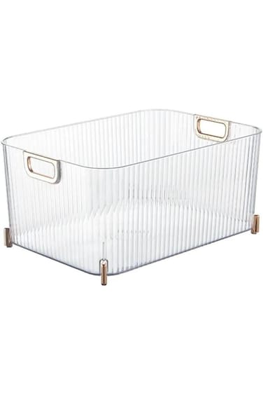 Versatile plastic storage bins for kitchen, pantry, and office organization. Stackable and durable