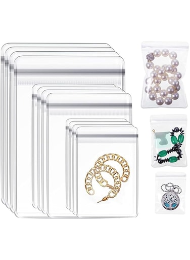 Goodern 120Pcs Self Seal Plastic Zipper Bag,Clear PVC Rings Earrings Packing Storage Jewelry Bag Small Plastic Bags,Pouch Jewelry Transparent Lock Bags for Packaging Rings Earrings Candy-3 Sizes