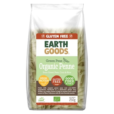 Earth Goods Organic Green Peas Corn and Rice Penne Pasta, 250g