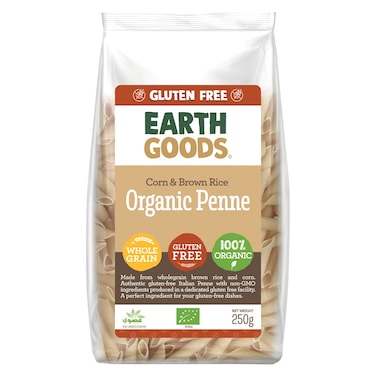 Earth Goods Brown Rice and Corn Gluten Free Whole Grain Organic Penne Pasta, 250g