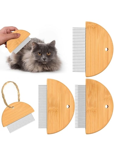 Khazna Flea Comb for Cats, Wooden Cat Comb Pet Comb, for Removes Tangles and Loose Fur, Grooming Comb Tool for Cats,Dogs and Rabbits Tangled Hair, 3 Pcs