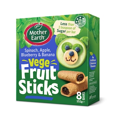 Mother Earth Spinach Apple Blueberry and Banana Vege Fruit Sticks, 152g