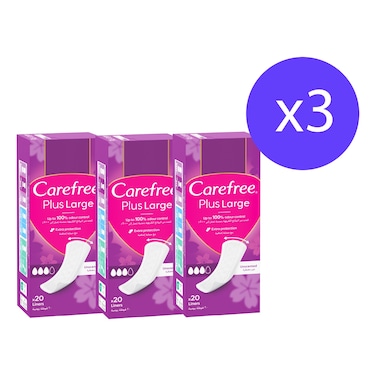 Carefree Maxi Plus Large Liners Fresh Scent 20 Liners Pack of 3