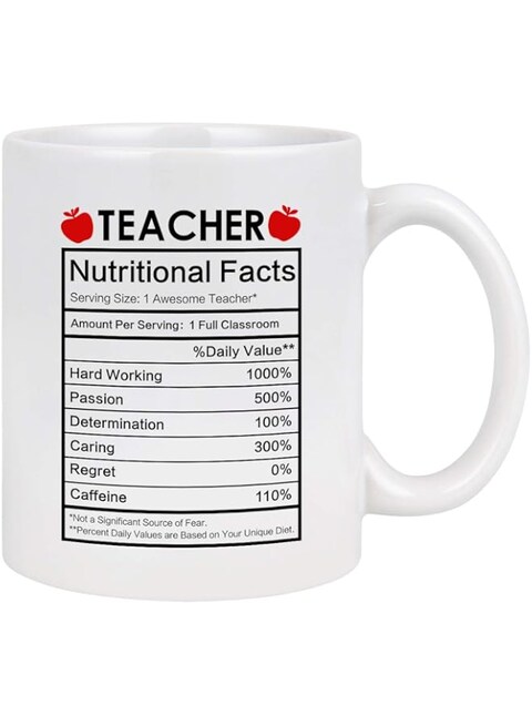 Maustic Teacher Coffee Mug Teacher Appreciation Gifts Teacher Nutritional Facts Mug Funny Coffee Mug Teacher Gifts for Women Men Preschool Elementary High School Teacher Mugs White 11 Ounce