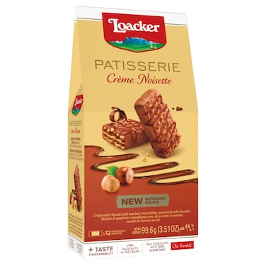 Loacker Patisserie Creme Noisette Wafers, 8.3g Pack of 12