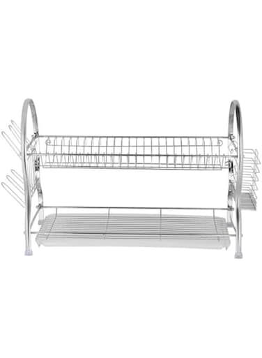 Delcasa Chrome Finish 2 Layer Iron Dish Rack for Kitchen, Silver