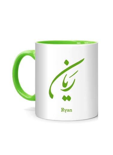 Styles Arabic Calligraphy Name Ryan Printed Mug White/Green