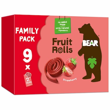 Bear Fruit Rolls Strawberry Family Pack, 20g, Pack of 9
