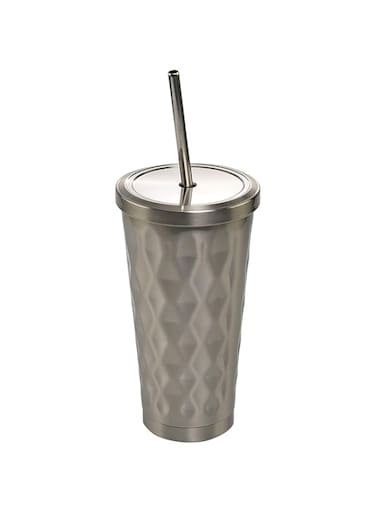 ARAD Stainless Steel Vacuum-Insulated Texturized Silver Tumbler with Lid and Metal Straw