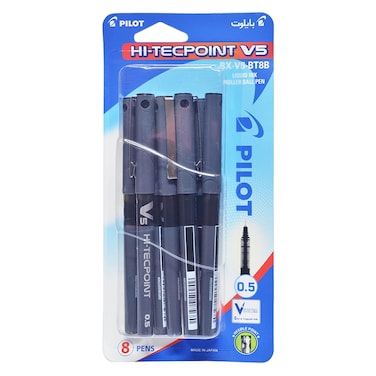 Pilot Hitecpoint V5 Liquid Ink Rollerball Pen Black 0.5mm 8 PCS