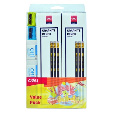 Deli HB Pencil Packet with Eraser and Sharpener 2 PCS