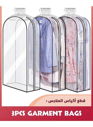 3-Piece Garment Bags,Clear Clothes Dust Cover With Zipper,40 Suit Bags For Closet Storage Hanging Clothes,Shirts,Coats,Dresses
