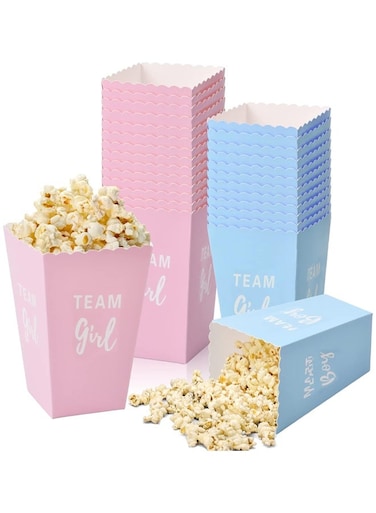 50pcs Popcorn Containers, Small Paper Bags, Paper Baskets, Party Gender Reveal Boxes, Blue And Pink For Birthday Wedding Movie Theater Popcorn Boxes