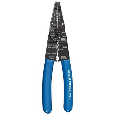 Klein Tools Long Nose Wire Cutter, Wire Crimper, Stripper and Bolt Cutter Multi Tool,Blue/Black, 8-Inch Long 1010