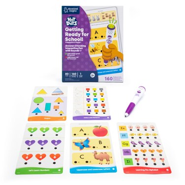 Educational Insights Hot Dots Jr. Getting Ready For School Set with Interactive Pen, Reading &amp; Math Workbooks, 160 Lessons for Homeschool &amp; Classroom, Ages 3+