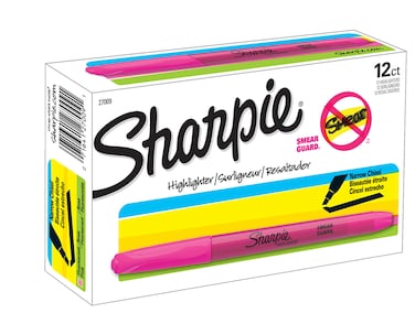 SHARPIE 27009 Pocket Style Highlighters, Chisel Tip, Fluorescent Pink, Box of 12
