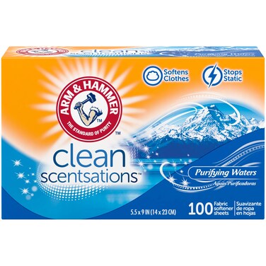 Arm &amp; Hammer Fabric Softener Sheets, 100 sheets, Purifying Waters