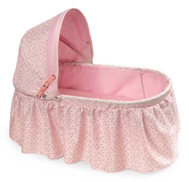 Badger Basket Folding Doll Cradle with Hood &amp; Bedding - Pink/Rosebud