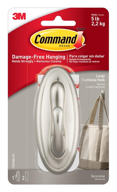 Command Traditional Hook Large Brushed Nickel