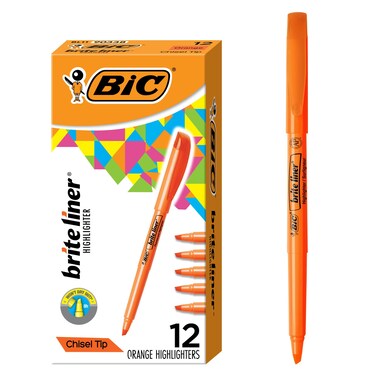 Bic Brite Liner Highlighter, Chisel Tip Orange 12 Count (Pack of 1)