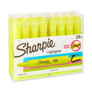 SHARPIE Tank Style Highlighters, Chisel Tip, Fluorescent Yellow, 24 Count