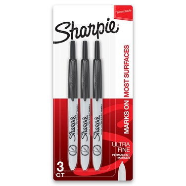 Sharpie Retractable Permanent Markers, Ultra Fine Point, Black, 3 Count