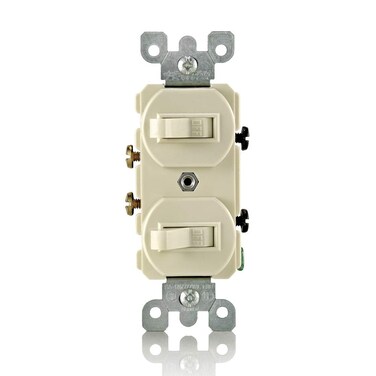 Leviton 5224-2I 15 Amp, 120/277 Volt, Duplex Style Single-Pole/Single-Pole AC Combination Switch, Grounding, Ivory