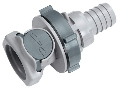 Colder CPC () HFCD16812 Valved Bulkhead Panel Mount Hose Barb, PP, 3/8" Flow Size, 1/2" ID