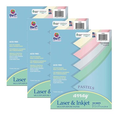 Pacon&reg; Pastel Multipurpose Paper Array, 8-1/2" x 11", 100 Sheets Per Pack, 3 Packs