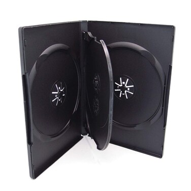 maxtek 10 Pack Maxtek Standard 14mm Black Quad 4 Disc DVD Cases with Double Sided Flip Tray and Outter Clear Sleeve