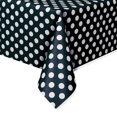 Unique Polka Dot Plastic Tablecloth, 108" x 54", Black