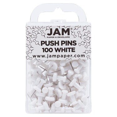 JAM PAPER Colourful Push Pins - White Pushpins - 100/Pack