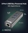 Plugable USB 3.0 Portable Hub with Ethernet - 3 port USB 3.0 Bus Powered Hub with Gigabit Ethernet Compatible With Windows, MacBook, Linux, Chrome OS (Includes Cables for USB C and USB 3.0 Systems)