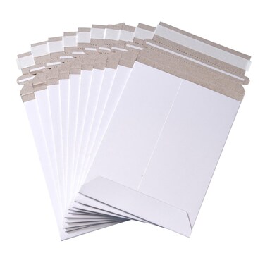 Maxtek 100 Pack Stay Flat Rigid Photo & Document White Cardboard Mailers, 6 x 8 Inches, Self Seal Adhesive Flap.