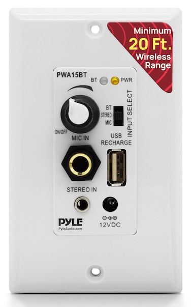 Pyle In-Wall/Wall Plate Amplifier Sound Control, Aux Input &amp; Microphone Input PWA15BT