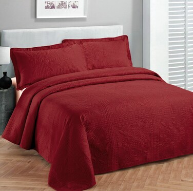 Fancy Linen Bedspread, microfibers, Plain red, King/California King