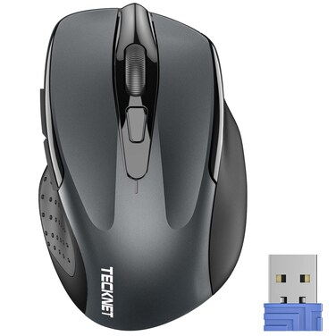 TECKNET Wireless Mouse, 2.4G Ergonomic Computer Mouse, 2600 DPI, Grey