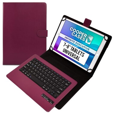 Cooper Cases Infinite Executive Keyboard for 7, 7.9, 8" Tablets   Universal Fit   2-in-1 Leather Folio Cover & Bluetooth Wireless Keyboard with Hotkeys