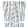 Outside the Box Papers Silver Stripe, Chevron and Star Paper Straws 7.75 Inches 75 Pack Silver, White