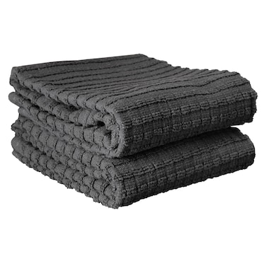 Ritz Royale Collection 100% Combed Terry Cotton, Highly Absorbent, Oversized Kitchen Towel Set, 28" x 18", 2-Pack, Solid, Graphite