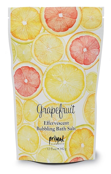 Primal Elements (Grapefruit) - Detoxifying Sea Salt Soak, Bubbling Aromatherapy Salts, Grapefruit, 350ml Resealable Bag