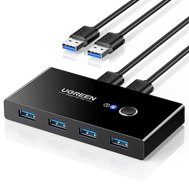 UGREEN USB KVM Switch Selector USB 3.0 Splitter 2 Computers Sharing 4 Devices 2 In 4 Out Switcher Box Hub for Mouse, Keyboard, Scanner, Printer, One-Button Switch, 2 Pack A to A Cable 1.5M