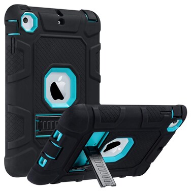 ULAK iPad Mini Case,iPad Mini 2 Case,iPad Mini 3 Case,iPad mini Retina Case, Three Layer Heavy Duty Shockproof Protective Case for iPad Mini,iPad Mini 2,iPad Mini 3 with Kickstand (Aqua Blue/Black)