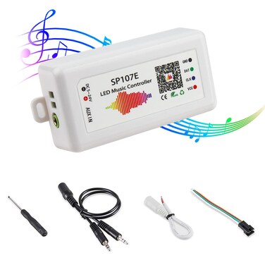 RGBZONE WS2812b WS2811 SP107E Music Bluetooth Controller, DC 5-24V, Support LED IC Chip Suit for LED Strip,Matrix Panel,Module, iOS Android App Control, Buli-in Mic/AUX Input, Suit Indoor